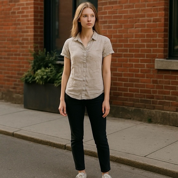 TOMMY BAHAMA Casual Beige Button-Up Top - Picture 1 of 4